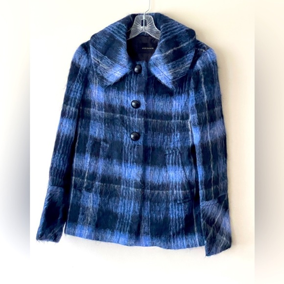 Eryn Brinie Made In Italy Winter Wool Coat Metallic Blue Sz S Oversized Collar - Picture 1 of 11